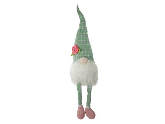 28' Green and White Plaid Spring Gnome Table Top Figure with Dangling Legs
