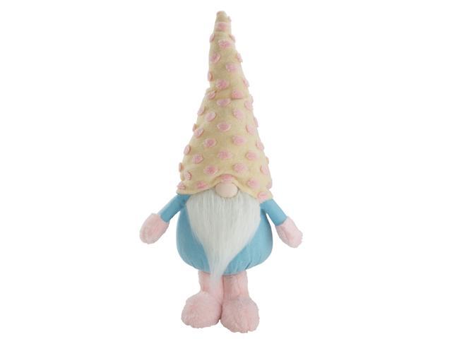 22' Blue and Pink Standing Spring Plush Gnome Figure with a Polka Dot Hat