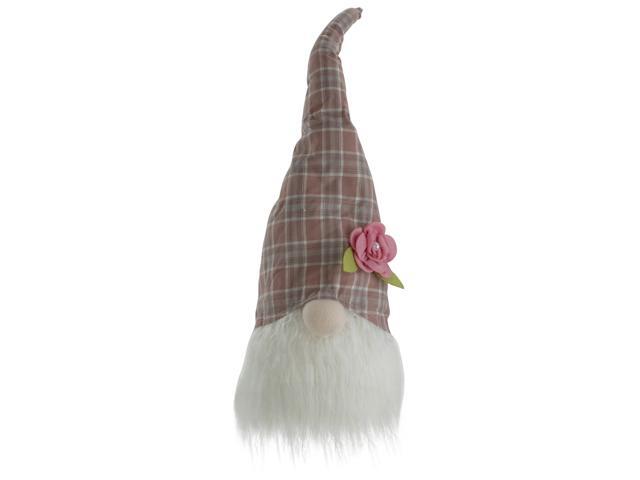 20' Pink and White Plaid Spring Gnome Head Table Top Decor
