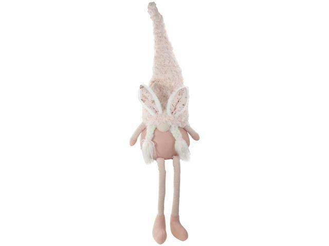 32' White and Pink Sitting Easter Gnome with Bunny Ears and Dangling Legs