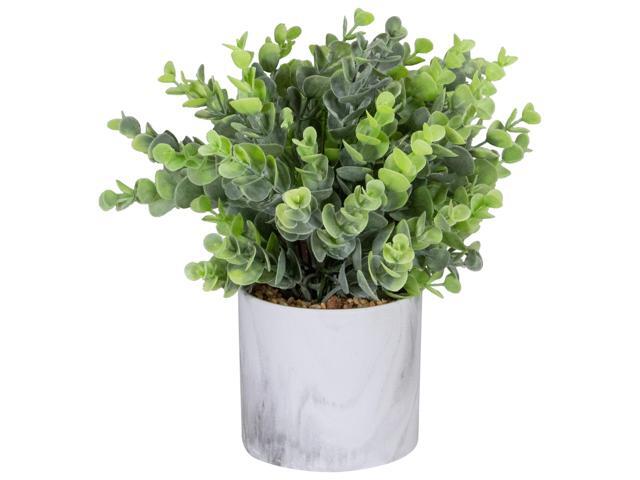 9' Green Artificial Eucalyptus in a Marble Style White Pot
