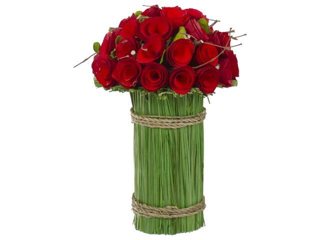 115' Red Wooden Rose and Grass Artificial Floral Bouquet Arrangement