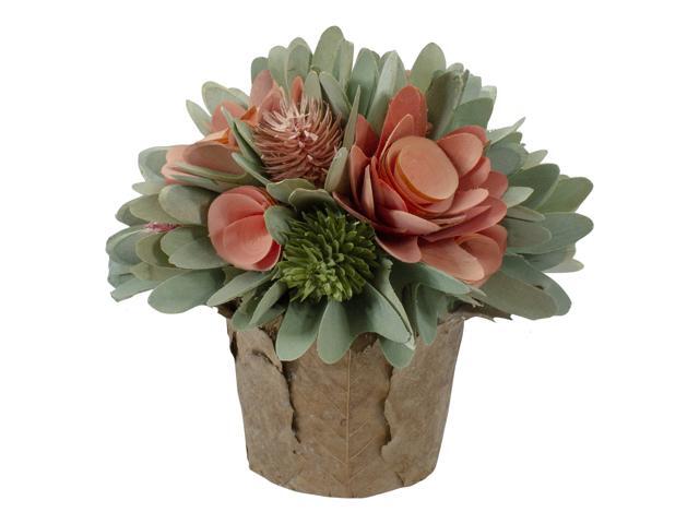 775' Pink and Green Wooden Floral Artificial Potted Centerpiece