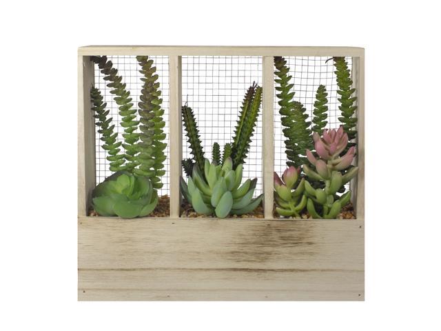 11' Artificial Mixed Succulent Arrangement in a Wooden Planter Box