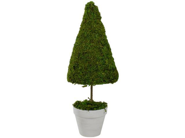 21' Green and White Reindeer Moss Potted Artificial Spring Floral Topiary Tree