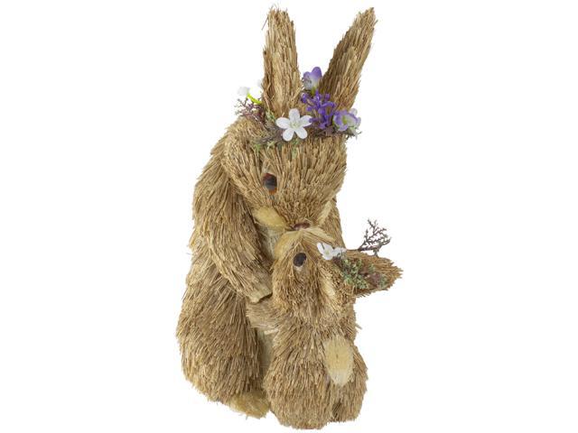 12' Brown Mommy and Baby Bunny Sisal Easter Figure