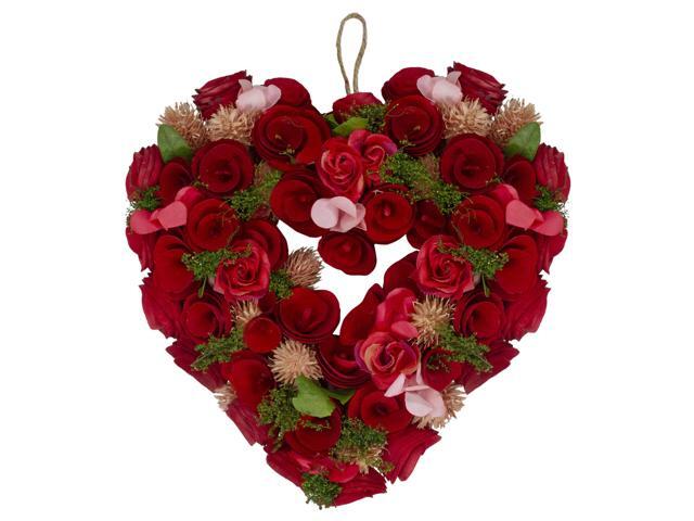 14' Red and Pink Valentine's Day Heart-Shaped Artificial Spring Floral Wreath