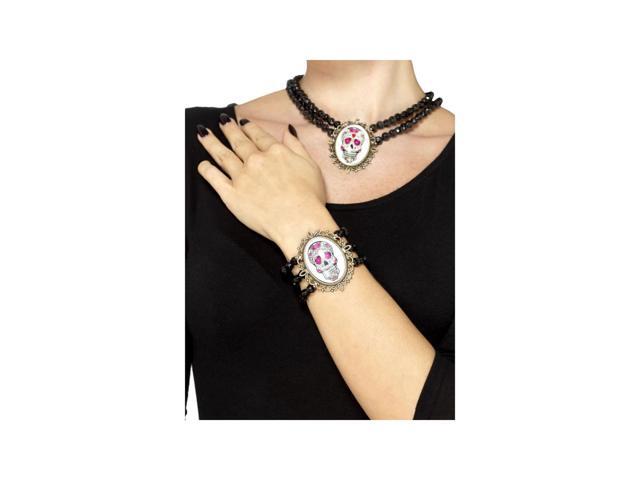 20' Black and White Day of the Dead Women Adult Halloween Beaded Bracelet Costume Accessory - One Size