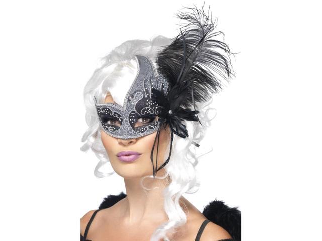 20' Silver and Black Masquerade Dark Angel Eye Mask Women Adult Halloween Costume Accessory - One Size