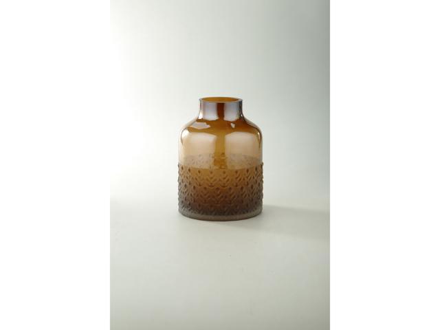 8' Brown Leaf Pattern Embossed Glass Vase