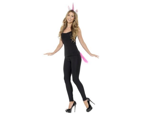 45' Pink and White Unicorn Unisex Adult Halloween Kit with Headband and Tail Costume Accessory - One Size
