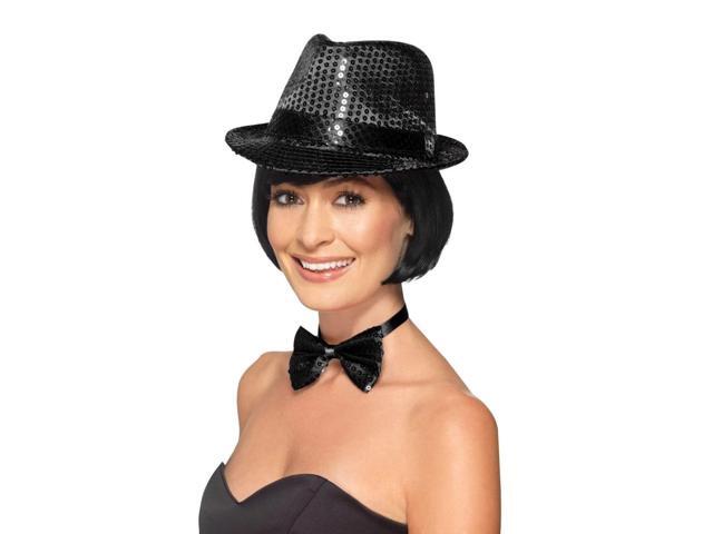 36' Black and Silver Sequin Trilby Unisex Adult Halloween Hat Costume Accessory - One Size