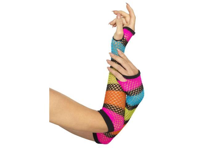 175' Pink and Black Long Fishnet Striped Women Adult Halloween Gloves Costume Accessory - One Size