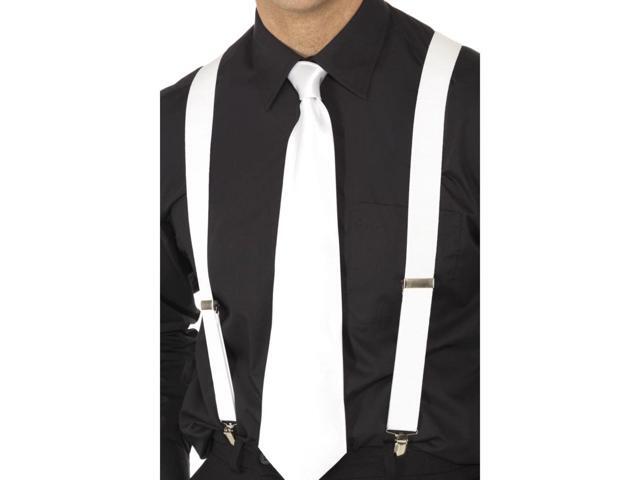 19' White 1920's Elasticated Braces Unisex Adult Halloween Costume Accessory - One size