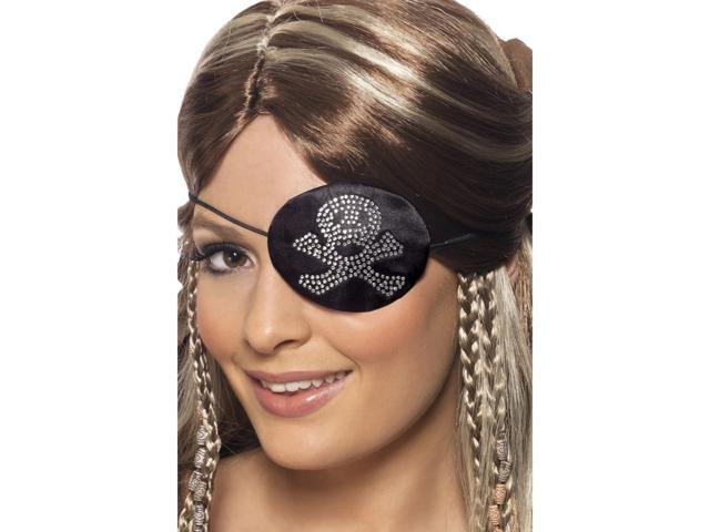 19' Black and White Pirate Women Adult Eyepatch With Diamante Motif Costume Accessory - One Size
