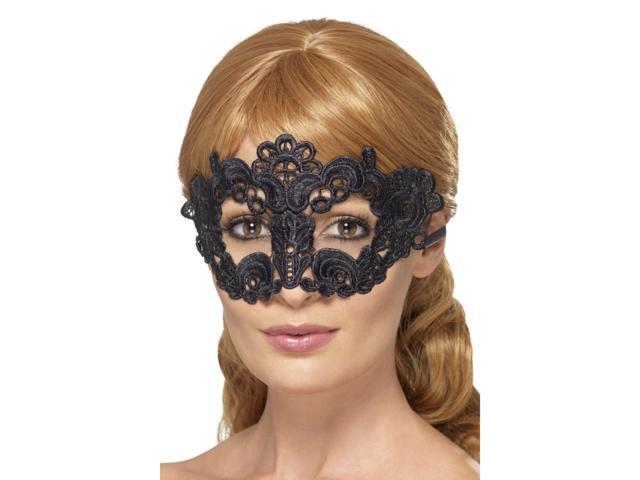 26' Black Embroidered Lace Filigree Women Adult Halloween Floral Eyemask Costume Accessory - One Size