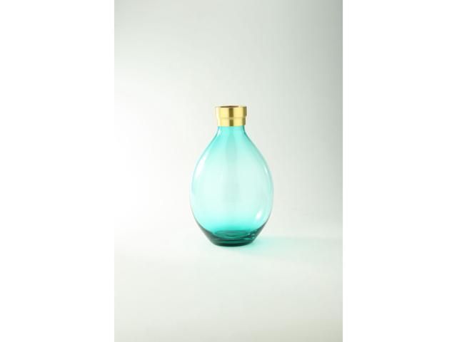 12' Green and Gold Hand Blown Glass Tabletop Vase