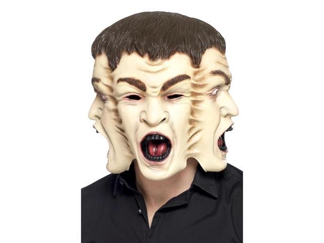 38' Brown and Red Three Face Men Adult Halloween Mask Costume Accessory - One Size