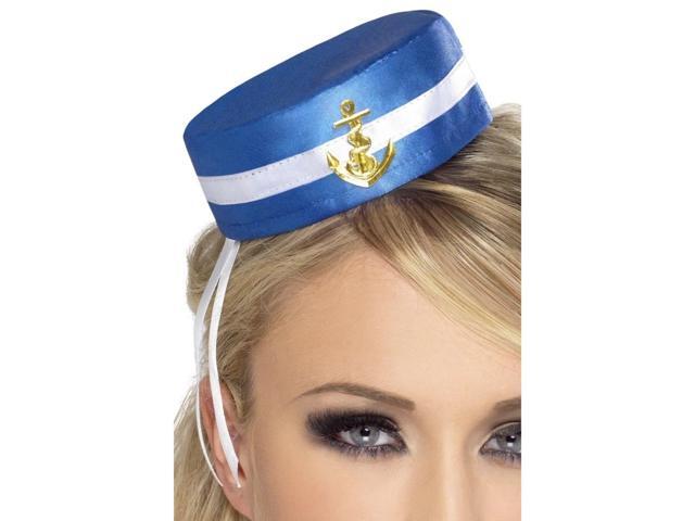 15' Blue and White Fever Pill Box Sailor Halloween Hat Costume Accessory - One Size