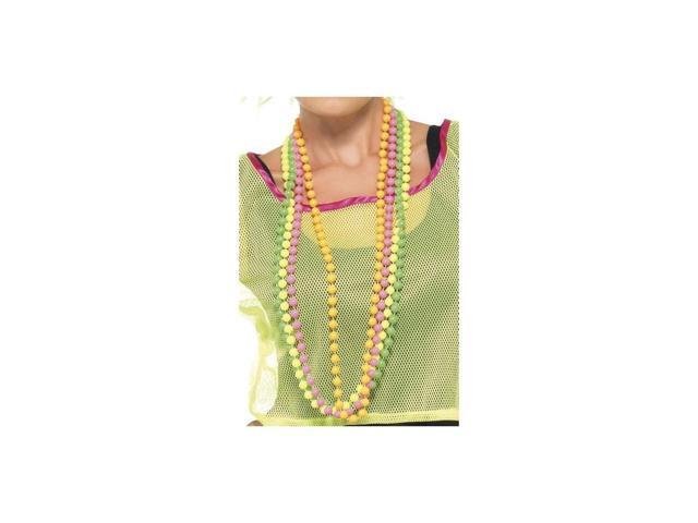 24' Green and Orange 1980's Style Fluorescent Beads Women Adult Halloween Necklaces Costume Accessory - One Size