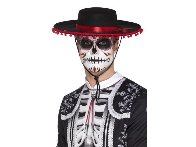 38' Black and Red Day of the Dead Men Adult Halloween Senor Hat Costume Accessory - One Size
