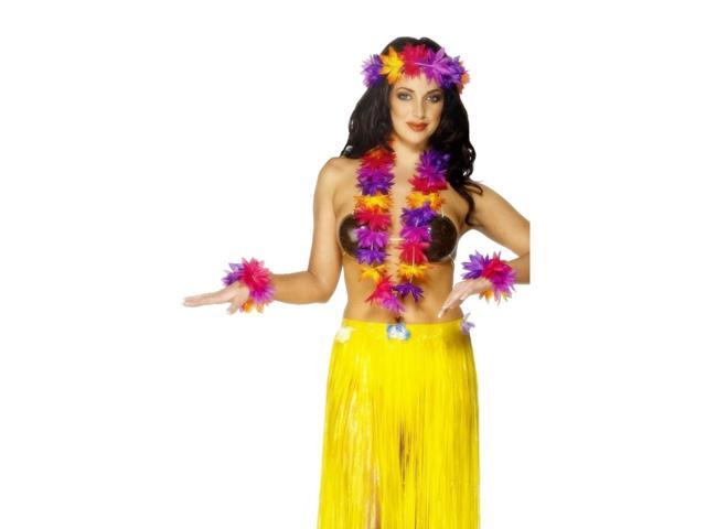 Set of 4 Purple and Yellow Hawaiian Women Adult Halloween Garland Costume Accessory - One Size