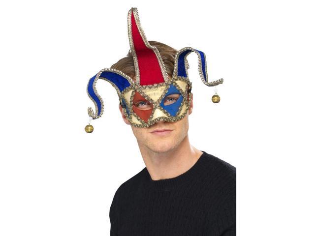 28' Red and Blue Venetian Unisex Adult Eye Mask Halloween Costume Accessory - One Size