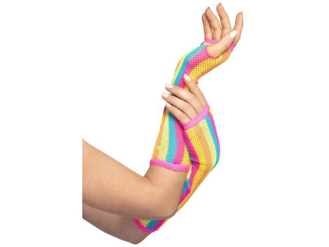 175' Vibrantly Colored Long Fishnet Women Adult Halloween Striped Gloves Costume Accessory - One Size
