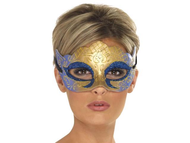28' Gold and Blue Venetian Colombina Glitter Unisex Adult Mask Costume Accessory - One Size