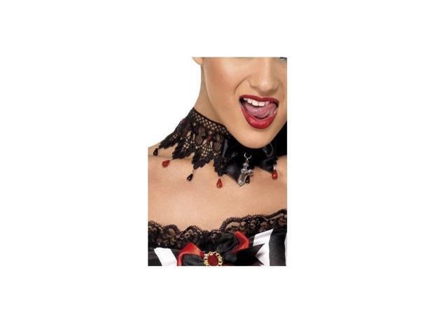 21' Black Ribbon and Lace Beaded Women Adult Halloween Necklace Costume Accessory - One Size