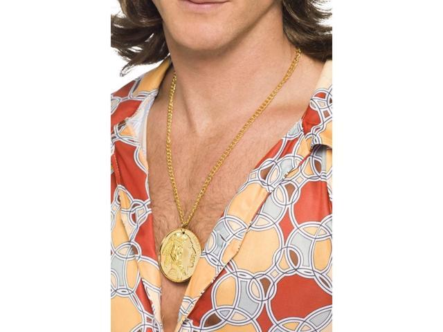 19' Gold 1960 Style Men Adult Halloween Medallion on Chain Costume Accessory - One Size