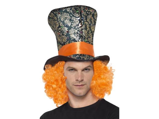 49' Black and Orange Top Unisex Adult Halloween Hat with Attached Hair Costume Accessory - One Size