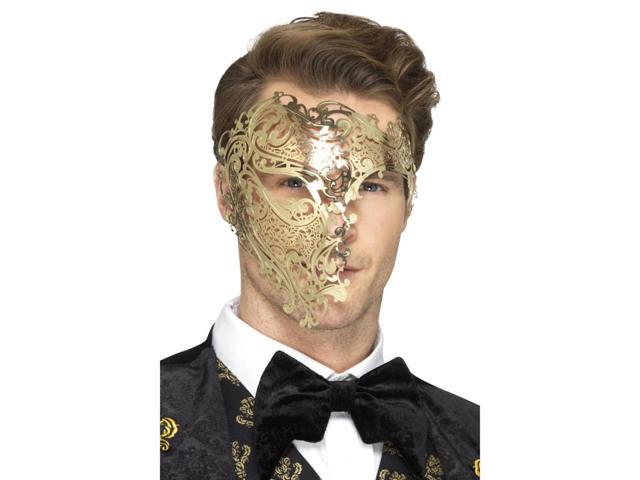 19' Gold Filigree Men Adult Halloween Phantom Mask Costume Accessory - One Size