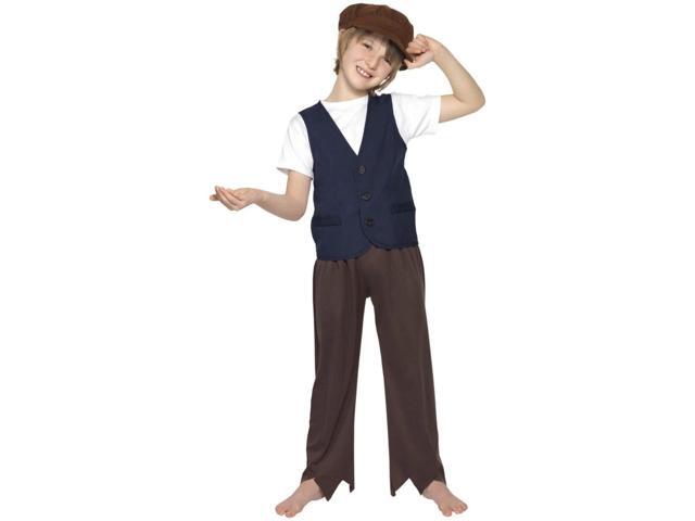 49' Brown Victorian Poor Peasant Boy Child Halloween Waistcoat and Hat Costume Accessory - Medium