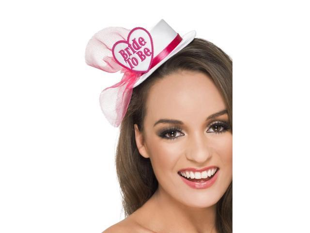 13' White and Pink Bride Women Adult Halloween Hat Costume Accessory - One Size