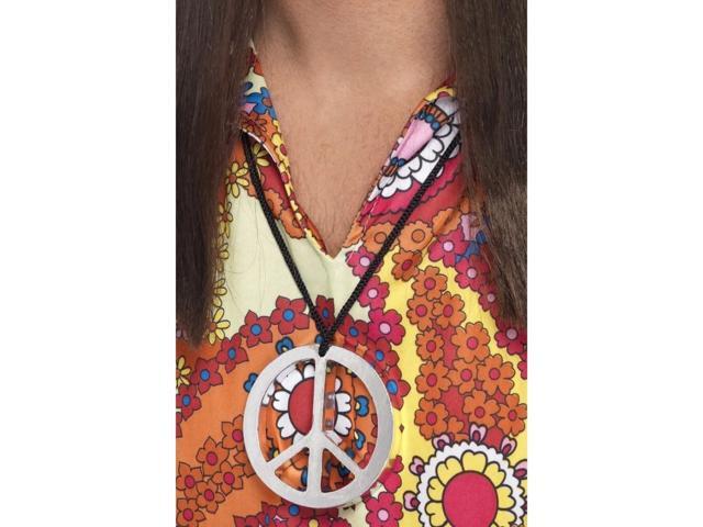19' Silver 1960's Style Peace Sign Medallion Unisex Adult Halloween Costume Accessory - One Size