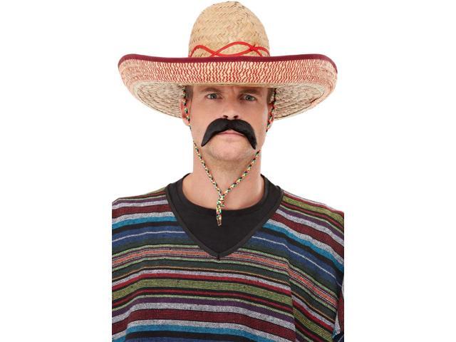 45' Beige and Red Sombrero Straw Men Adult Halloween Hat with Tie Cord Costume Accessory - One Size