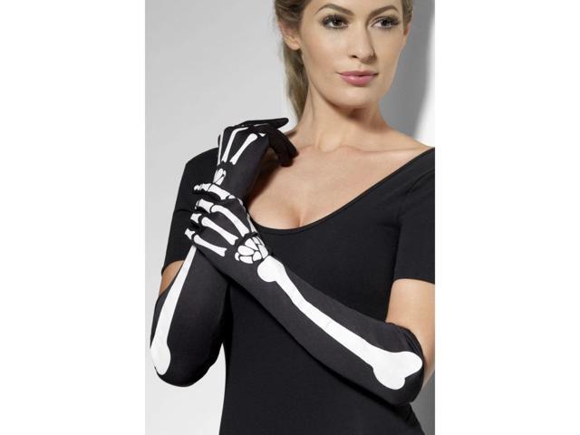 19' Black and White Skeleton Printed Women Adult Halloween Gloves Costume Accessory - One Size