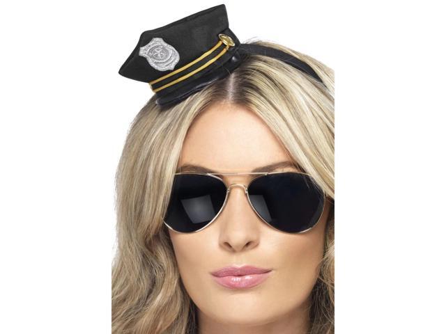 15' Black and Yellow Women Adult Halloween Mini Cop Hat Costume Accessory - One Size