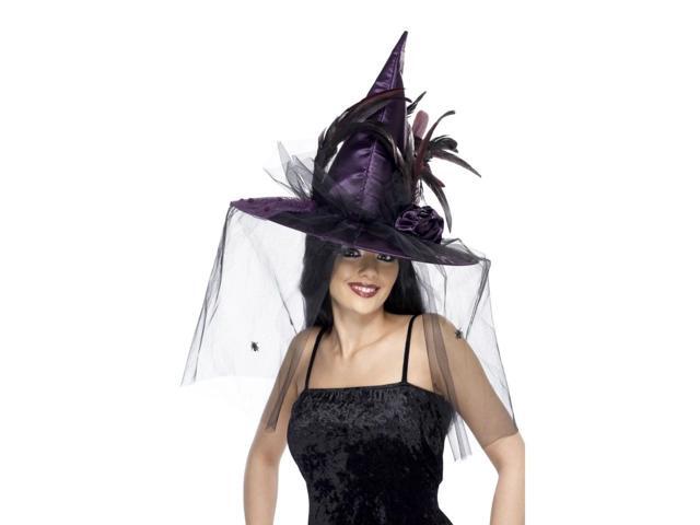 51' Purple Halloween Witch Women Adult Halloween Hat with Feathers Costume Accessory - One Size