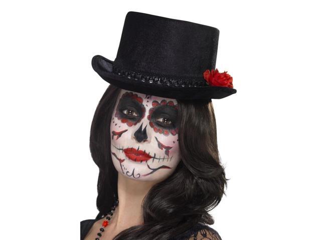 30' Black Day of Dead Skull and Rose Unisex Adult Halloween Hat Costume Accessory - One Size