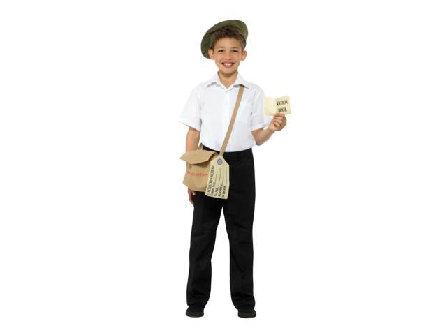 Brown and Red Evacuee Unisex Child Halloween Instant Kit with Hat and Bag Costume Accessory