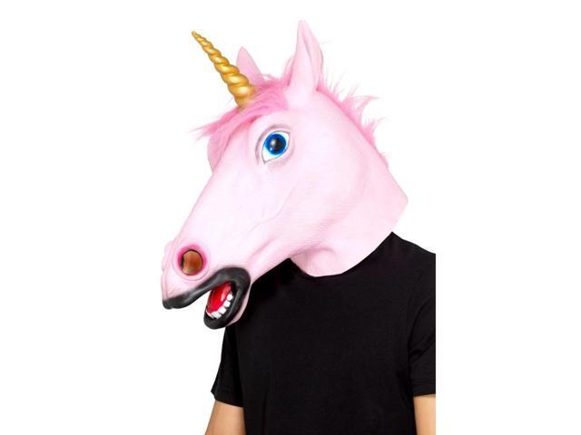 50' Pink and Black Unicorn Full Overhead Unisex Child Halloween Mask Costume Accessory - One Size