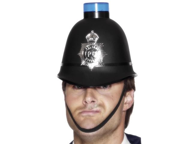 26' Black and Blue Police Men Adult Halloween Helmet with Flashing Siren Light Costume Accessory - One Size