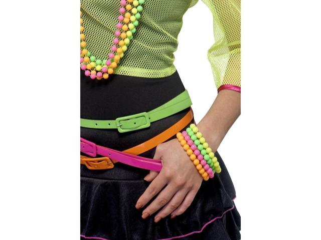 145' Neon Green and Orange 1980's Style Beaded Unisex Adult Halloween Bracelets Costume Accessory - One Size
