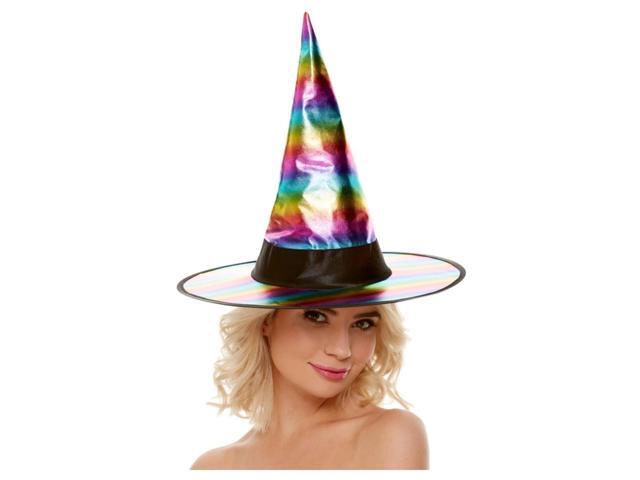 Pink and Blue Women Adult Halloween Rainbow Witch Hat Costume Accessory - One Size