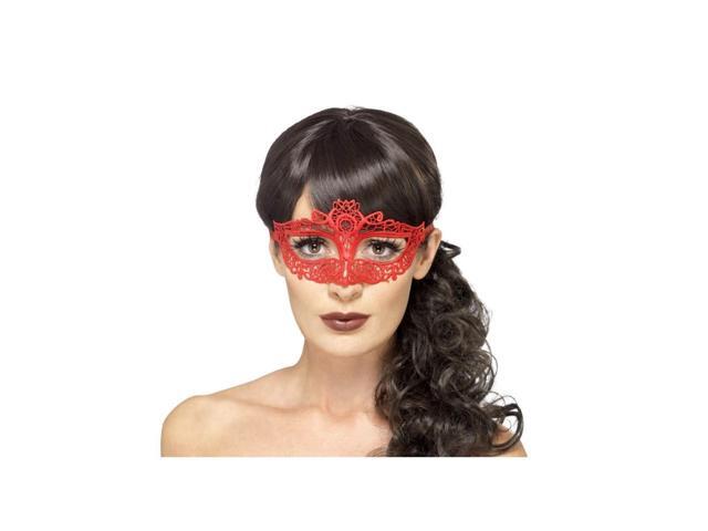 21' Red Embroidered Lace Filigree Women Adult Halloween Eyemask Costume Accessory - One Size