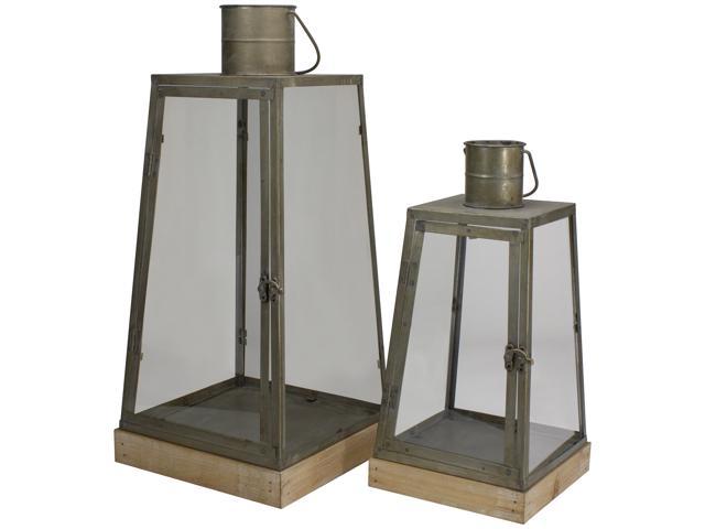 Set of 2 Rustic Silver Candle Lanterns With an Attached Handle - 24'