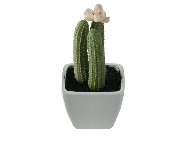 425' Mini Faux Columnar Cactus In White Vase With Flower Table Top Decoration