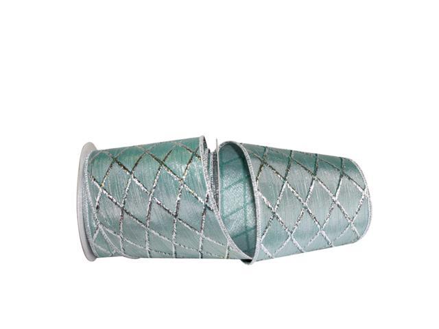 Aqua Blue and Silver Diamond Lattice Jacquard Wired Edge Craft Ribbon 4' x 10 Yards